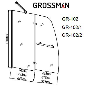 Шторка для ванны Grossman GR-102/1 100 прозрачная/хром купить в интернет-магазине Sanbest