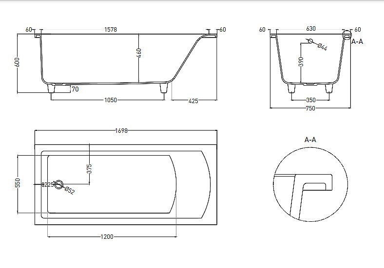 Ванна Salini Cascata S-Sense 170x75 104113G белая купить в интернет-магазине Sanbest
