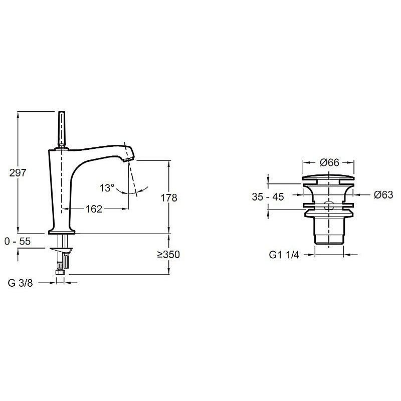 Cмеситель для раковины Jacob Delafon MARGAUX E16231-4-CP хром купить в интернет-магазине сантехники Sanbest