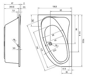 Ванна акриловая Riho Lyra 153x100 купить в интернет-магазине Sanbest