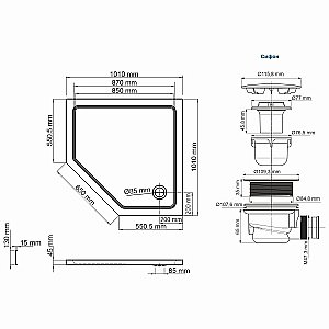 Душевой поддон WasserKRAFT Isen 26T38 100х100 купить в интернет-магазине Sanbest