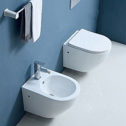 Унитаз подвесной Ceramalux CL2196-1 белый, безободковый, с крышкой микролифт купить в интернет-магазине Sanbest