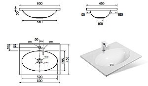 Раковина Эстет Вегас 60 ФР-00000777 белая купить в интернет-магазине Sanbest