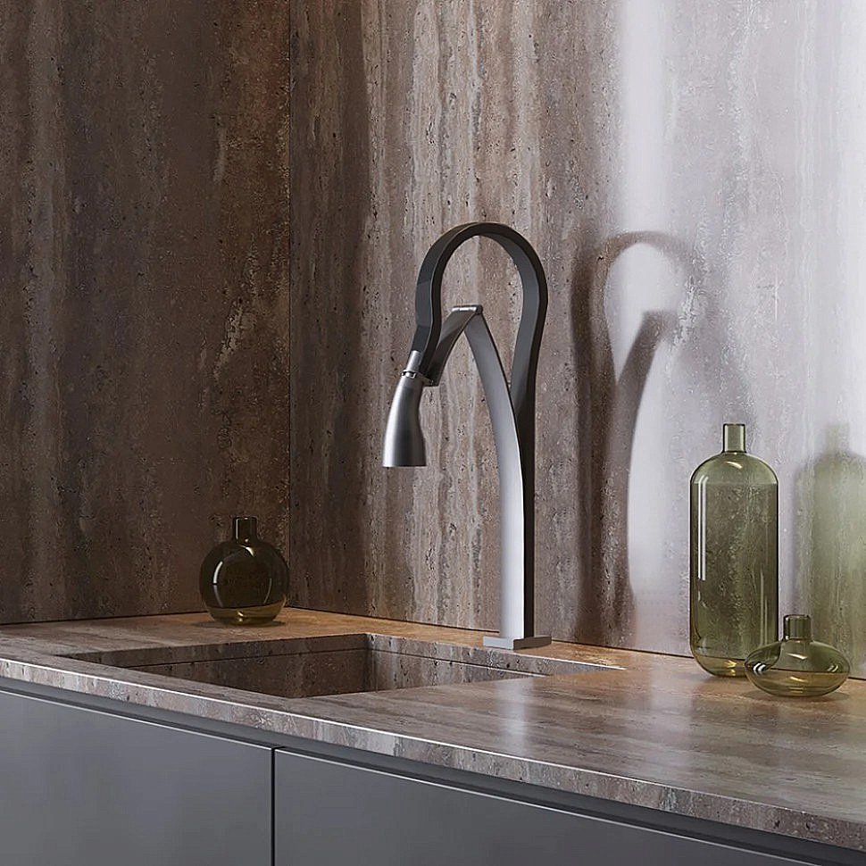 Смеситель для кухни Paini Hybrid HKPA557YOSIKKM сталь/черный купить в интернет-магазине сантехники Sanbest