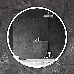 Зеркало с LED подстветкой Cezares CADRO CZR-SPC-LED-TCH-WARM 90x90 черный в ванную от интернет-магазине сантехники Sanbest