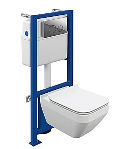 Унитаз подвесной Cersanit CREA SQUARE CO DPL EO SLIM c инсталляцией LINK PRO/кнопка TWINS хром глянцевый, с крышкой микролифт, безободковый купить в интернет-магазине Sanbest