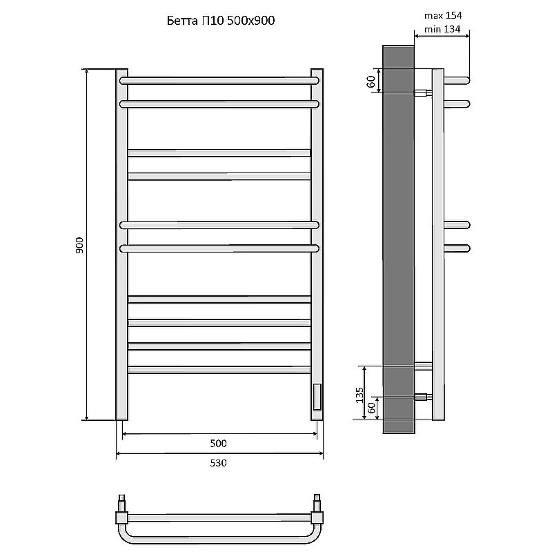 Полотенцесушитель Aquatek Бетта П10 50х90 AQ EL KRC1090CH хром купить в интернет-магазине сантехники Sanbest