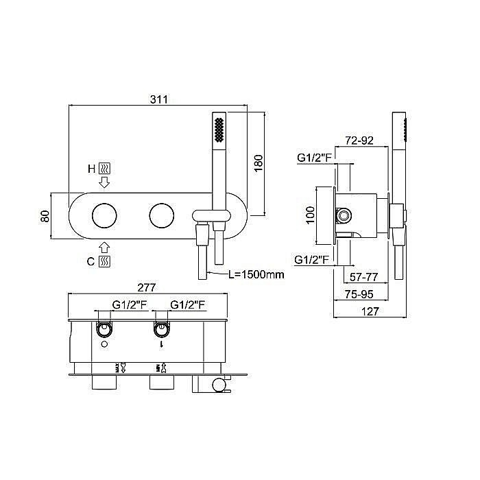 Встраиваемый смеситель для смесителя Carimali W21939CR купить в интернет-магазине сантехники Sanbest