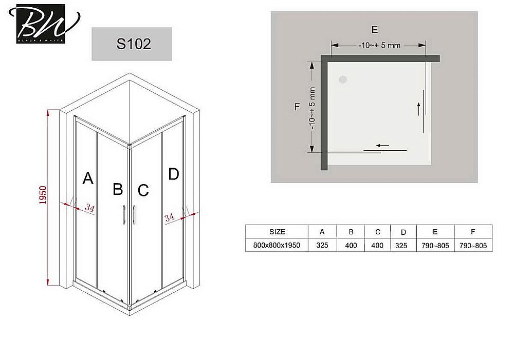 Душевой уголок Black&White Stellar Wind 1028080 80х80 стекло прозрачное/профиль хром купить в интернет-магазине Sanbest