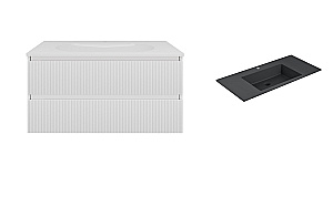 Тумба с раковиной Vincea Welle 100 VMC-2WL100MW/VCB-13100B белая матовая/раковина черная для ванной в интернет-магазине Sanbest