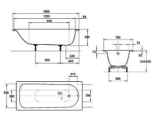 Ванна стальная Kaldewei Eurowa 310-1 150x70 119612030001 белый купить в интернет-магазине Sanbest