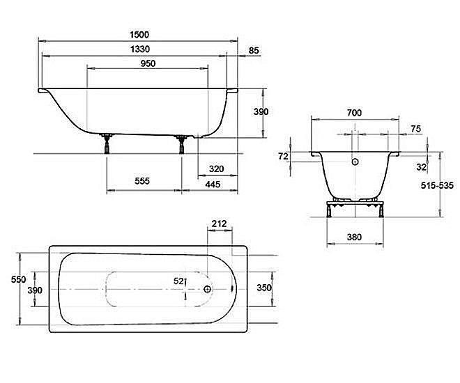 Ванна стальная Kaldewei Eurowa 310-1 150x70 119612030001 белый купить в интернет-магазине Sanbest