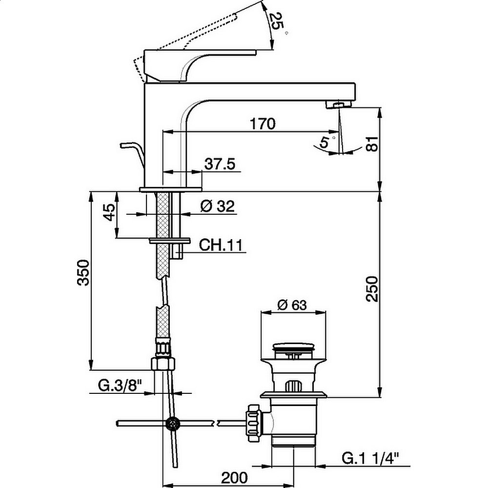 Смеситель для раковины Cisal Cubic CU00151121 купить в интернет-магазине сантехники Sanbest