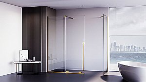 Душевой уголок Veconi Premium Trento PTC50-SP-14090-G-01-C4 140х90 стекло прозрачное/профиль брашированное золото купить в интернет-магазине Sanbest