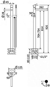 Смеситель напольный для ванны и душа Cezares LEAF-VDP-L-MM Стальной матовый купить в интернет-магазине сантехники Sanbest