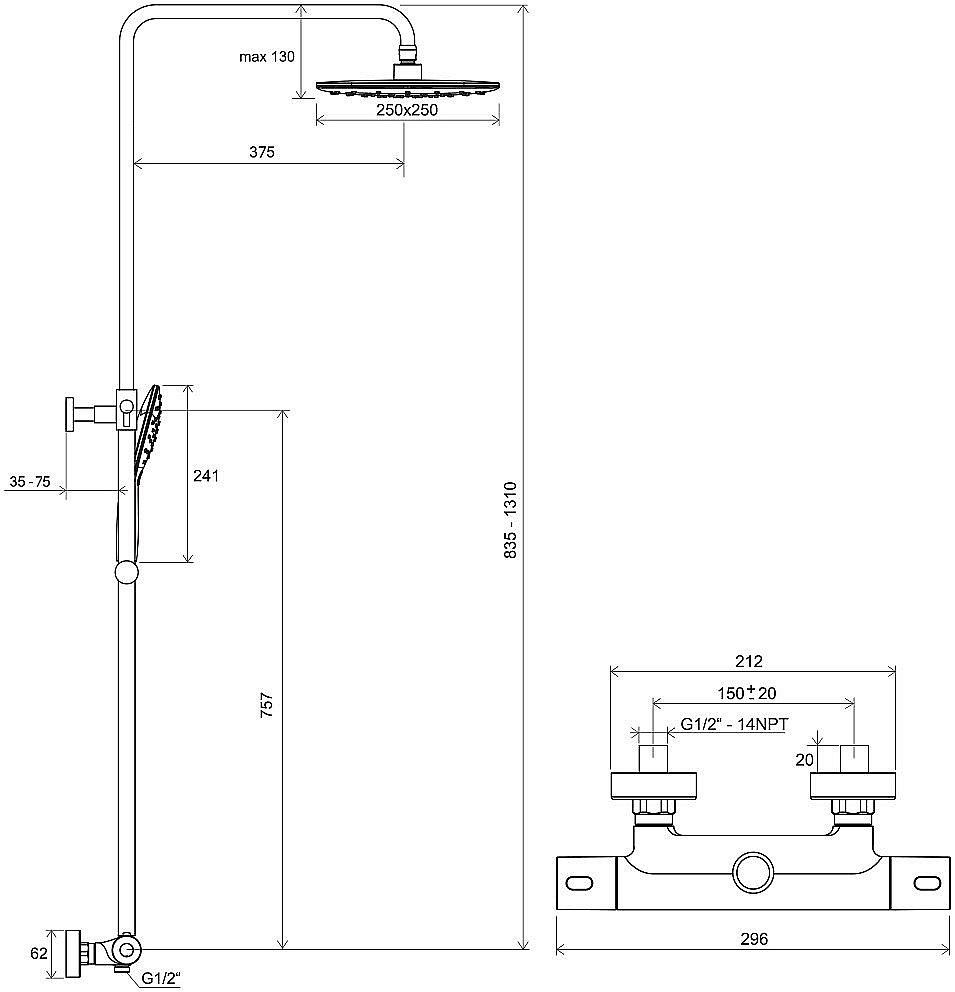 Душевая система с термостатом Ravak TERMO X070164 хром купить в интернет-магазине сантехники Sanbest