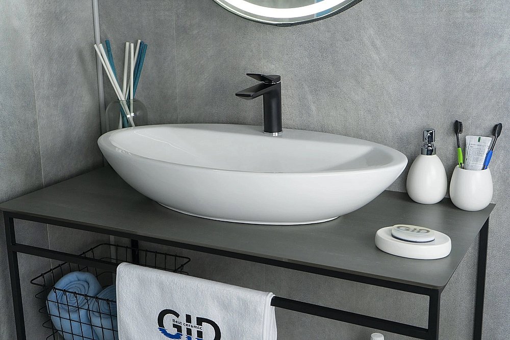 Раковина накладная Gid Lago 61 N9435 51149 белая купить в интернет-магазине Sanbest