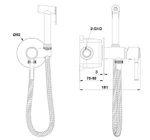 Смеситель с гигиеническим душем встраиваемый WONZON & WOGHAND TOR, Черный матовый (WW-88829073-MB) купить в интернет-магазине сантехники Sanbest
