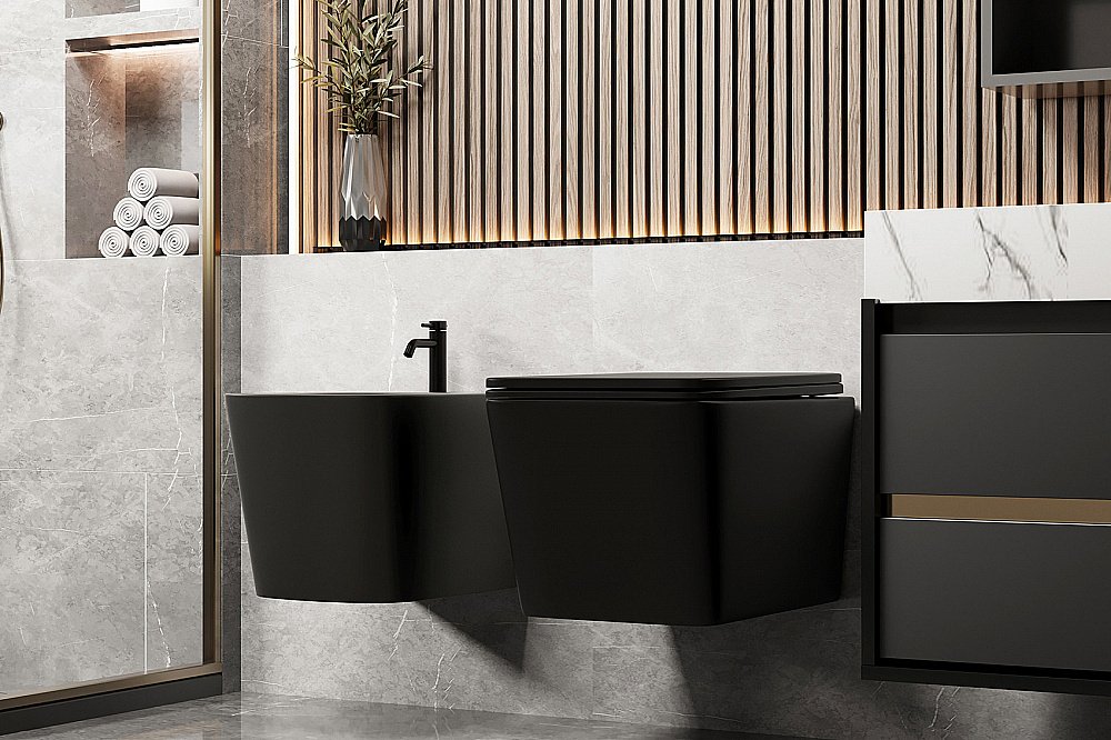 Биде подвесное ABBER Rechteck AC1250MB черное матовое купить в интернет-магазине Sanbest