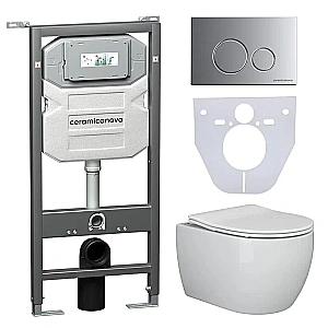 Унитаз подвесной Ceramica Nova PLAY CN3001_1001M_1000 безободковый, с крышкой микролифт, с инсталляцией и кнопкой матовый хром купить в интернет-магазине Sanbest