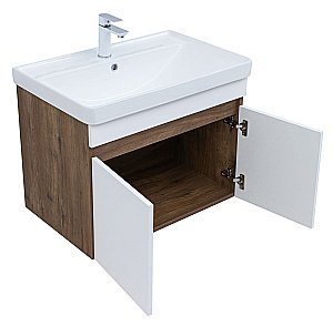 Тумба с раковиной Aquanet Оптима 70 344792+301804 дуб рустикальный/белый сатин для ванной в интернет-магазине Sanbest