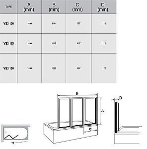 Шторка для ванной Ravak Supernova VS3 115 купить в интернет-магазине Sanbest