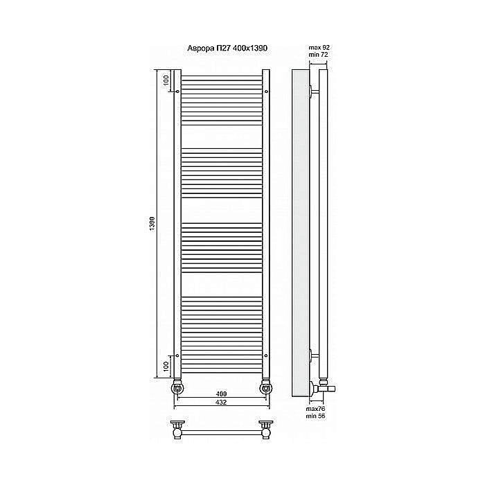 Полотенцесушитель водяной Terminus Аврора П27 400x1390 купить в интернет-магазине сантехники Sanbest