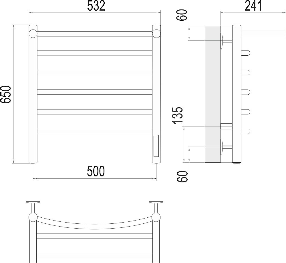 Полотенцесушитель электрический с полочкой Terminus Классик П6 500х650 купить в интернет-магазине сантехники Sanbest