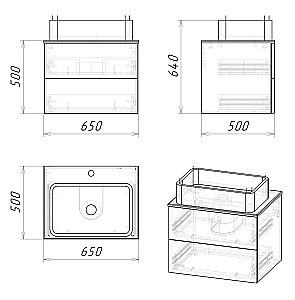 Тумба с раковиной подвесная Grossman AЛЬБА 106503 65 веллингтон/белая для ванной в интернет-магазине Sanbest