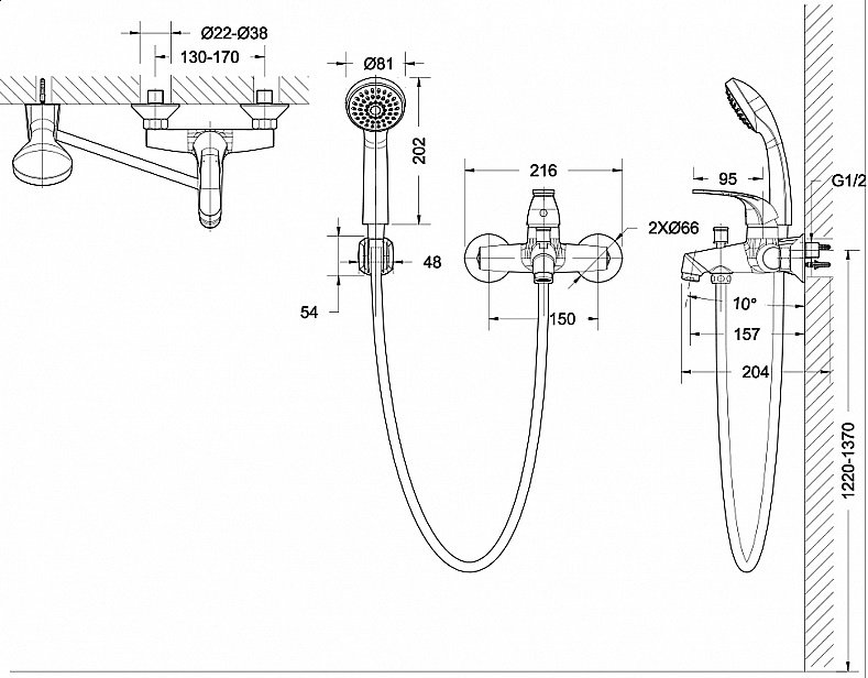 Смеситель для ванны Bravat FIT F6135188BM-B-RUS купить в интернет-магазине сантехники Sanbest