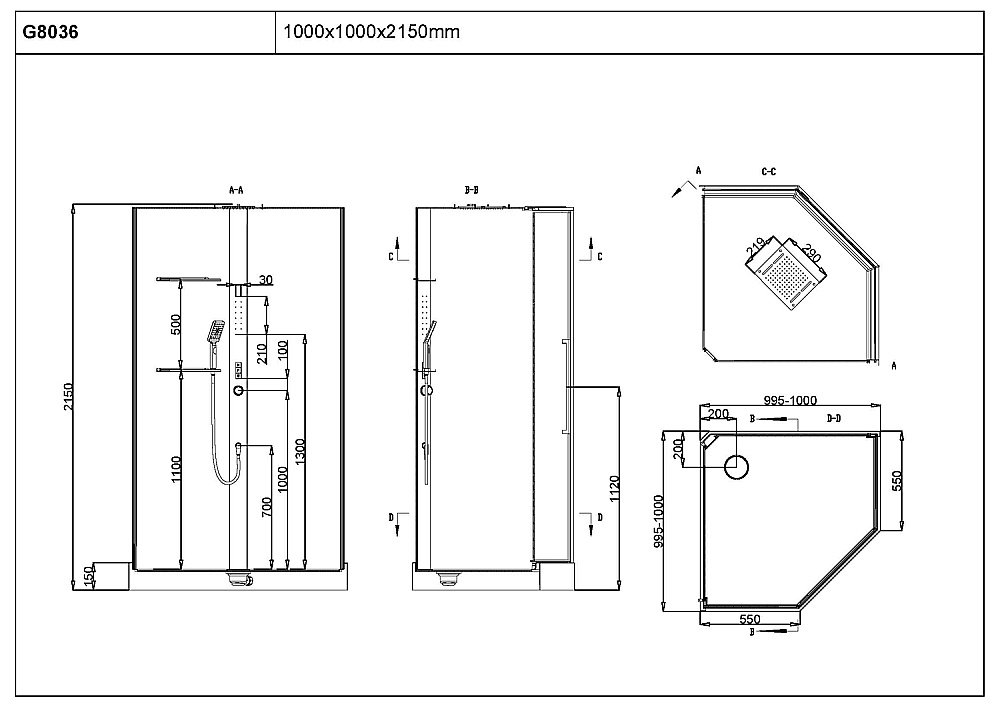 Душевая кабина Black&White Galaxy G8036 100х100 купить в интернет-магазине Sanbest