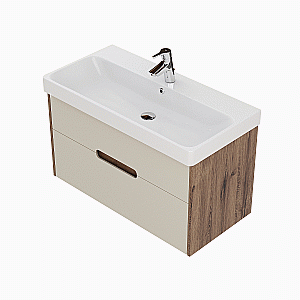 Тумба с раковиной Акватон Оливия 90 бежевая/дуб веллингтон для ванной в интернет-магазине Sanbest