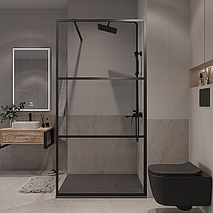 Душевое ограждение Niagara Nova NG-688-10BLACK 100 прозрачное с рисунком/профиль черный матовый купить в интернет-магазине Sanbest