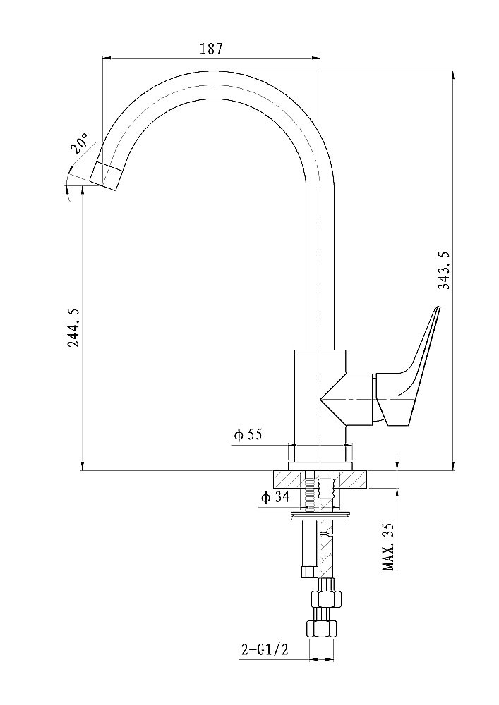 Смеситель для кухни WONZON & WOGHAND BALANCE WW-052101-CR хром купить в интернет-магазине сантехники Sanbest