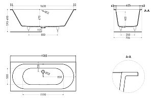 Ванна Salini Ornella AXIS S-Sense 170x75 103413GF RAL купить в интернет-магазине Sanbest