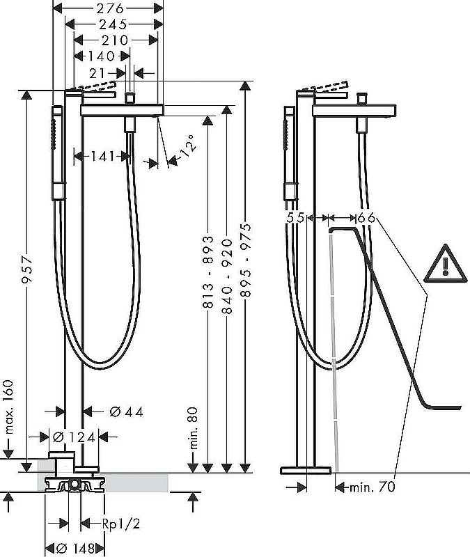 Смеситель для ванны Hansgrohe Finoris 76445670 черный матовый купить в интернет-магазине сантехники Sanbest