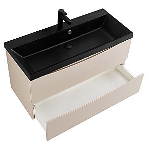 Тумба с раковиной Belbagno MARINO 80 кремовая матовая/черная раковина для ванной в интернет-магазине Sanbest