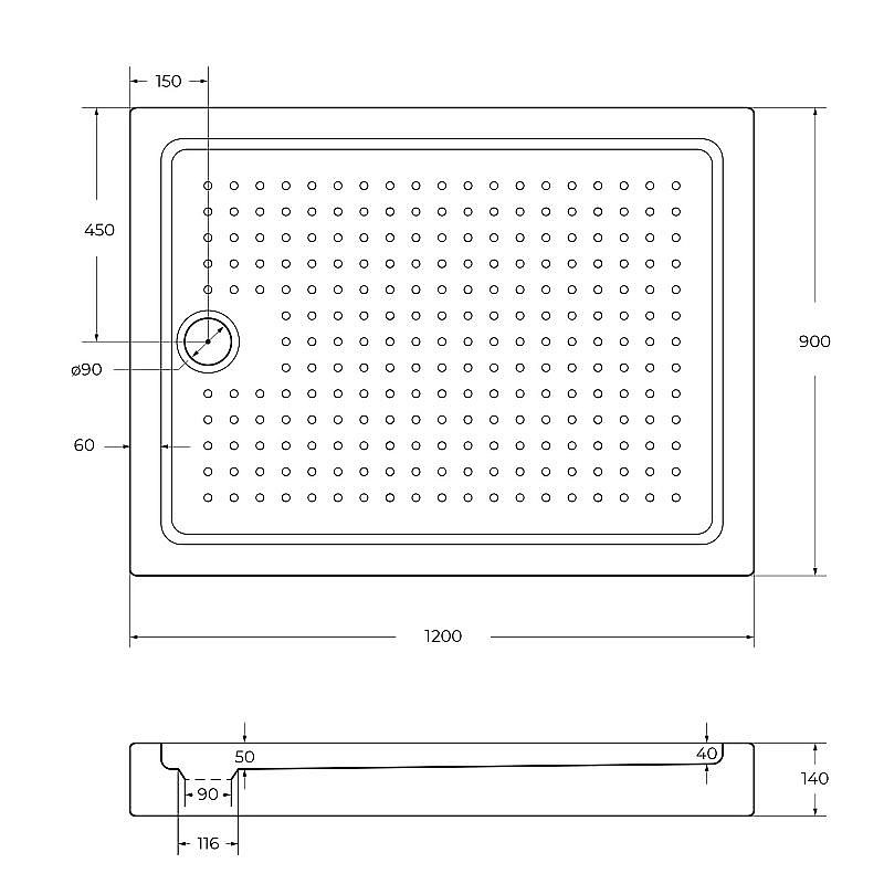 Душевой поддон Cezares TRAY-A-AH 120х90 без сифона купить в интернет-магазине Sanbest
