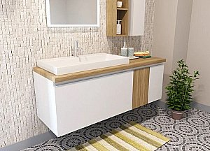 Тумба с раковиной Эстет Malibu 140 любой цвет тумбы и раковины с блестками под заказ для ванной в интернет-магазине Sanbest