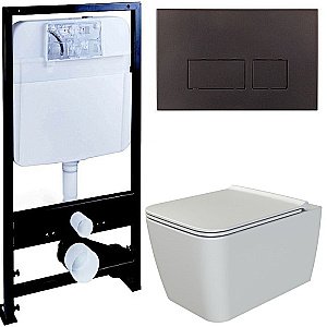 Унитаз Boheme Zen 967-WM, безободковый, с инсталяцией, белый матовый, кнопка 664 черная купить в интернет-магазине Sanbest