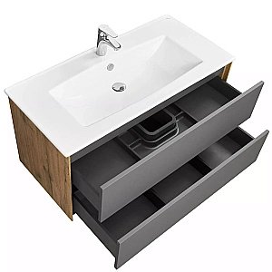 Тумба с раковиной Акватон Сохо 100 дуб веллингтон/графит для ванной в интернет-магазине Sanbest