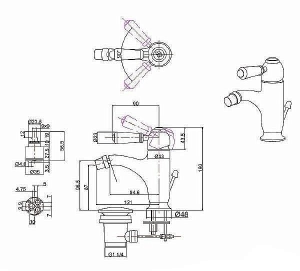 Смеситель для биде Burlington Chelseа Regent CHR23 хром/ручка белая купить в интернет-магазине сантехники Sanbest