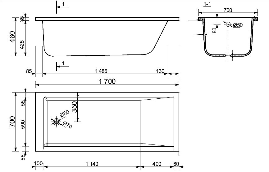 Ванна Эстет Дельта А 170x70 белая купить в интернет-магазине Sanbest