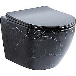 Унитаз подвесной CeramaLux 2212BM черный мрамор, безободковый, с крышкой микролифт купить в интернет-магазине Sanbest