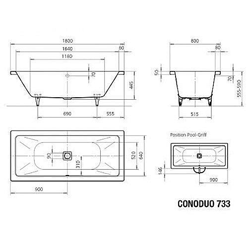Ванна стальная Kaldewei Conoduo 733 180x80 235100013001 Easy-clean белый купить в интернет-магазине Sanbest