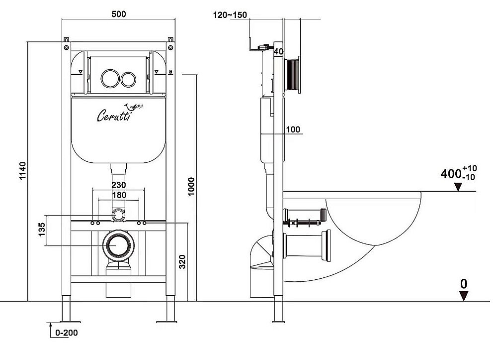 Система инсталляции для унитаза CeruttiSpa 10783 без кнопки купить в интернет-магазине сантехники Sanbest