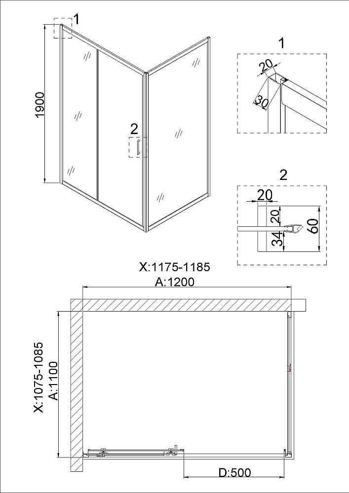 Душевая дверь Niagara Nova NG-42-12AG 120 купить в интернет-магазине Sanbest