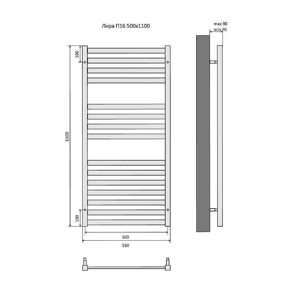 Полотенцесушитель Aquatek Лира П16 500х1100 AQ KP1610BL черный муар купить в интернет-магазине сантехники Sanbest