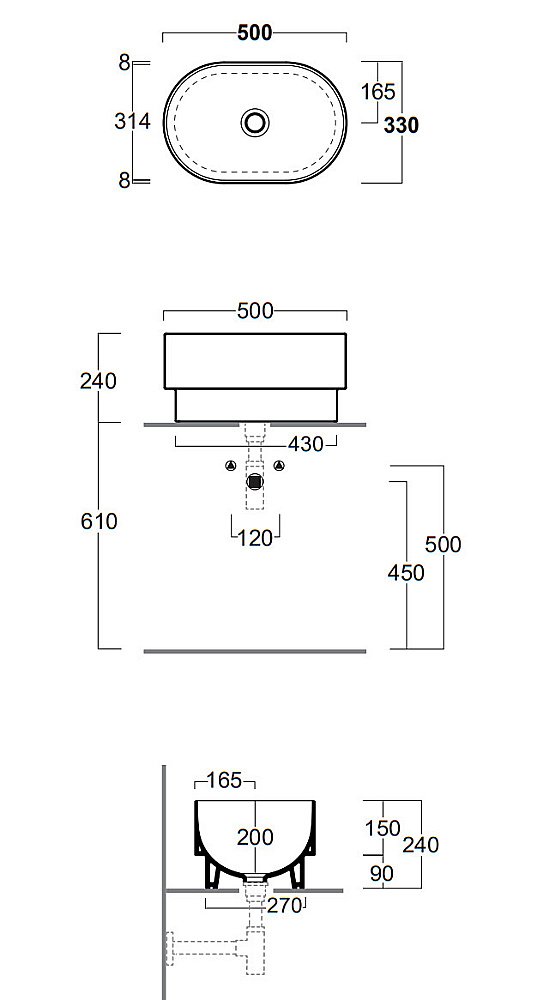 Раковина SIMAS Po-mo PO04bi 50 купить в интернет-магазине Sanbest