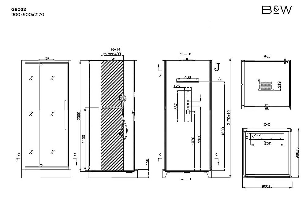 Душевая кабина Black & White Galaxy G8022 90х90 купить в интернет-магазине Sanbest